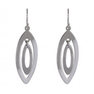 Sleek Sterling Silver Double Oval Drop Earrings - Modern Elegance - Model 1212-055