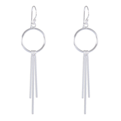 Silver Hoop & Tassel Earrings - Silver Maker Family Sterling Silver Linear Drop Dangles - Model 1212-056