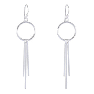Silver Hoop & Tassel Earrings - Silver Maker Family Sterling Silver Linear Drop Dangles - Model 1212-056