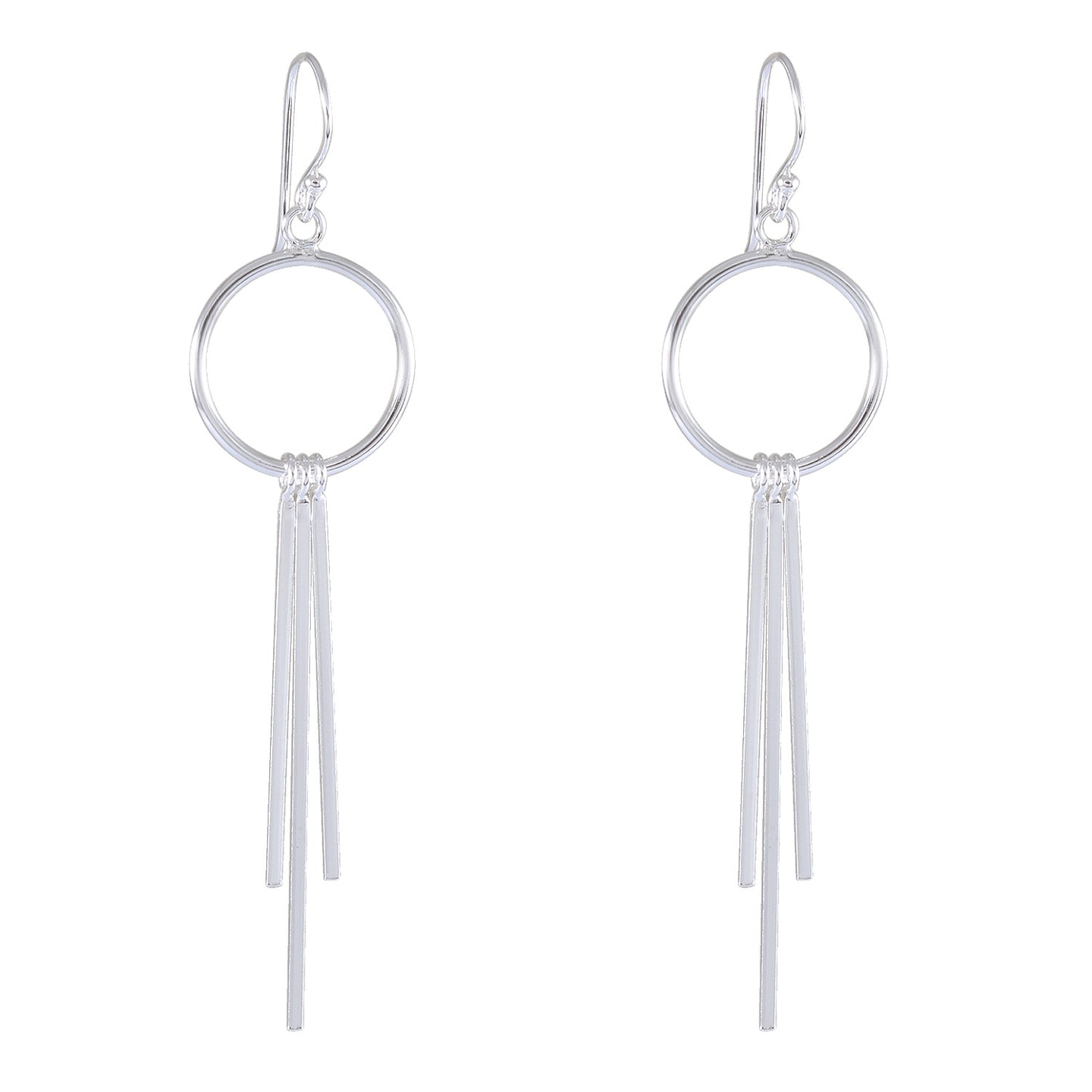 Silver Hoop & Tassel Earrings - Silver Maker Family Sterling Silver Linear Drop Dangles - Model 1212-056