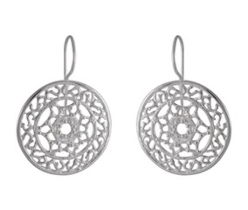 Filigree Mandala Sterling Silver Earrings - Intricate Circular Dangles - Model 1212-057