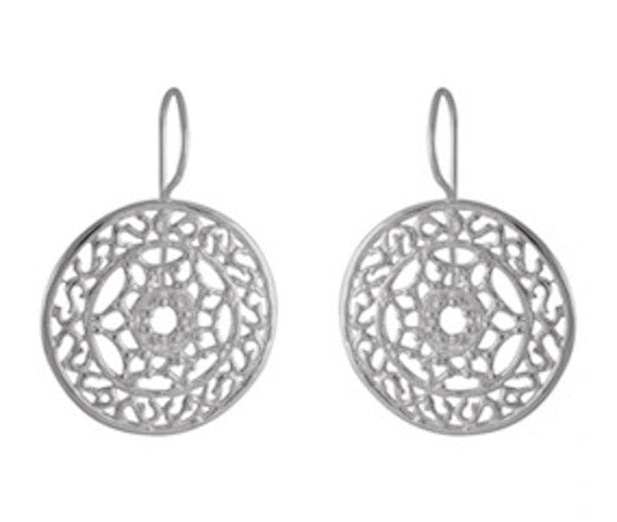 Filigree Mandala Sterling Silver Earrings - Intricate Circular Dangles - Model 1212-057
