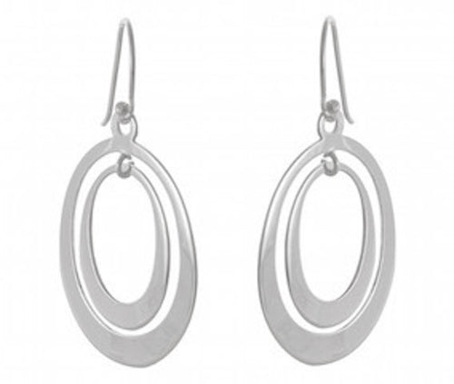Double Oval Sterling Silver Earrings - Elegant Nested Cluster Earrings Model 1212-058