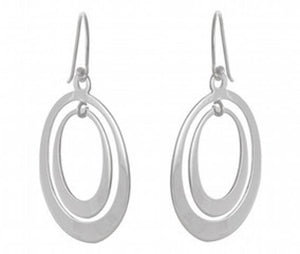Double Oval Sterling Silver Earrings - Elegant Nested Cluster Earrings Model 1212-058