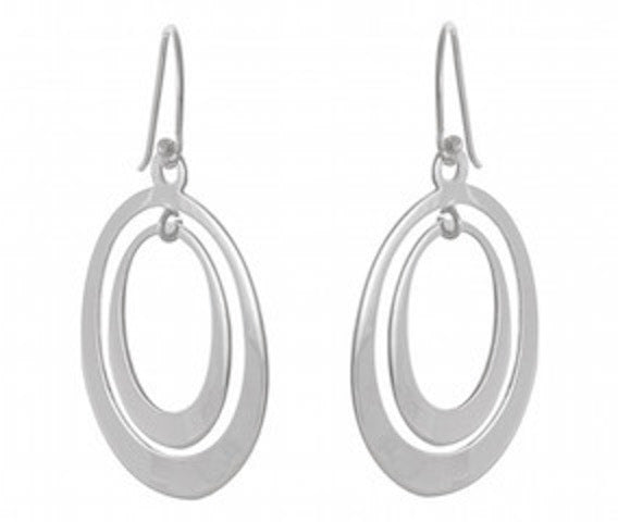 Double Oval Sterling Silver Earrings - Elegant Nested Cluster Earrings Model 1212-058