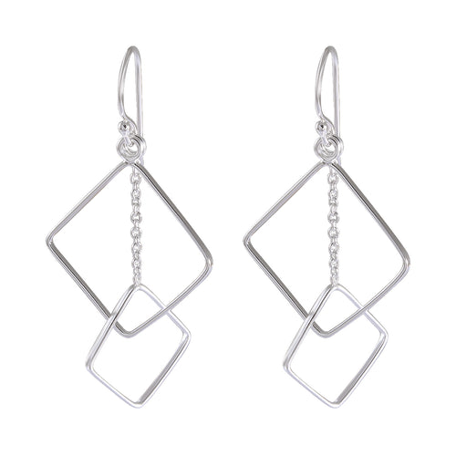 Geometric Double Square Sterling Silver Earrings - Linked Elegance Cluster Earrings - Model 1212-061