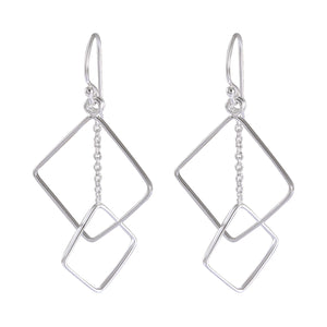 Geometric Double Square Sterling Silver Earrings - Linked Elegance Cluster Earrings - Model 1212-061