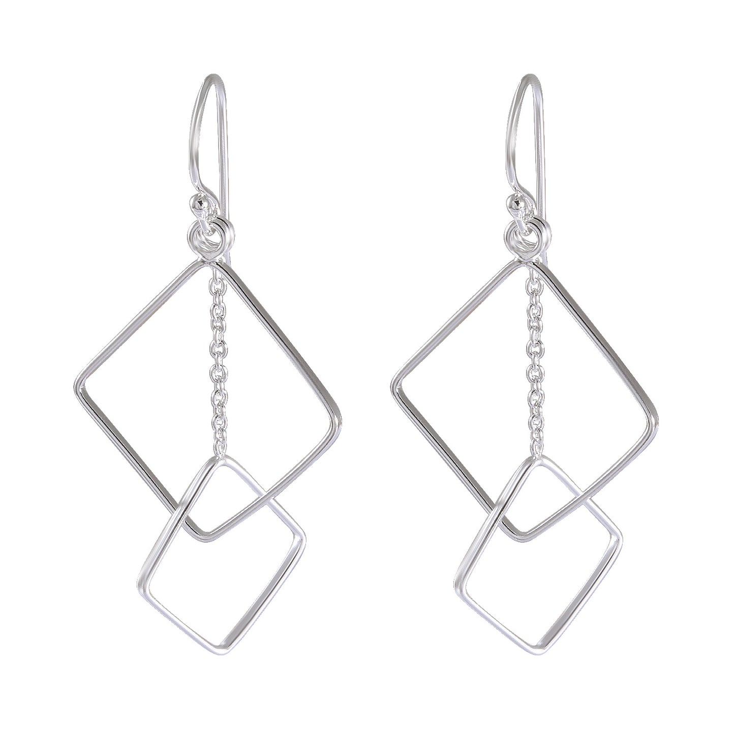 Geometric Double Square Sterling Silver Earrings - Linked Elegance Cluster Earrings - Model 1212-061