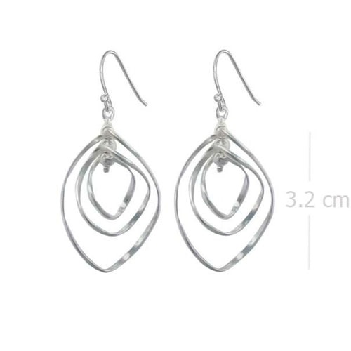 Contemporary Sterling Silver Nested Diamond Earrings with Center Sphere - Model 1212-030