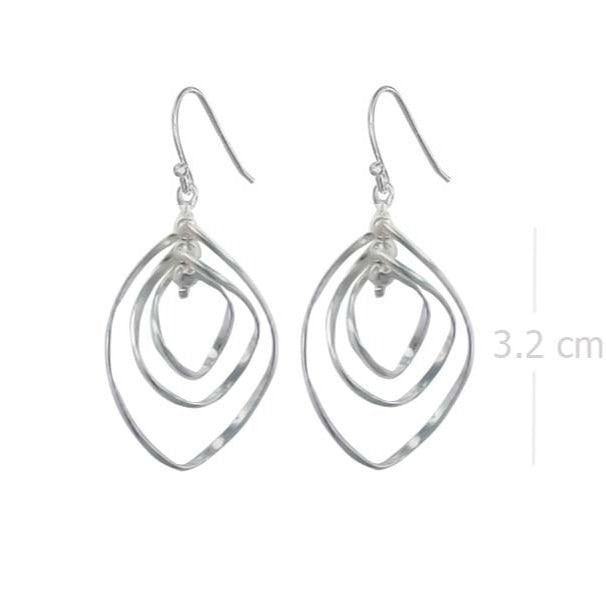 Contemporary Sterling Silver Nested Diamond Earrings with Center Sphere - Model 1212-030