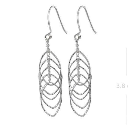 Sleek Silver Filigree Leaf Earrings - Elegant Sterling Silver Cluster Jewelry - Model 1212-075
