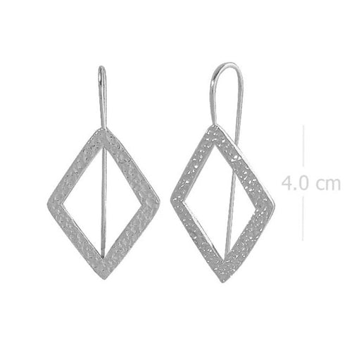 Modernist Hammered Sterling Silver Diamond-Shaped Earrings - Contemporary Artisan Crafted Jewelry - Model 1212-076