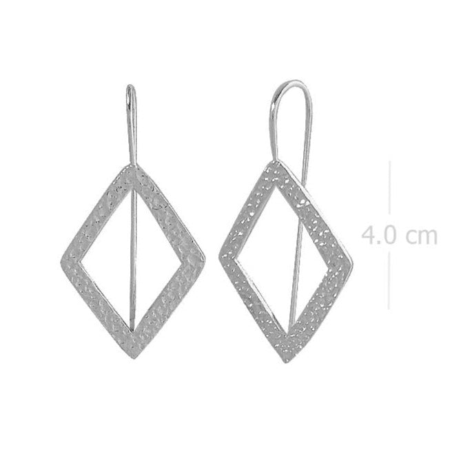 Modernist Hammered Sterling Silver Diamond-Shaped Earrings - Contemporary Artisan Crafted Jewelry - Model 1212-076