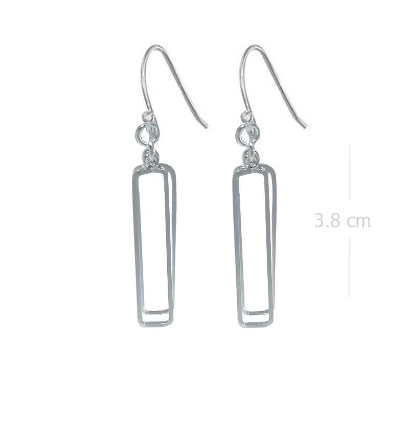 Minimalist Rectangular Sterling Silver Earrings - Sleek Long Cluster Jewelry - Model 1212-077