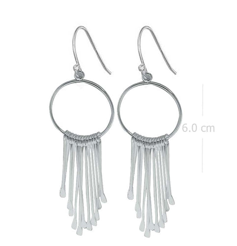 Bohemian Sterling Silver Hoop Earrings with Fringe Detail - Chic Cluster Jewelry Model 1212-078