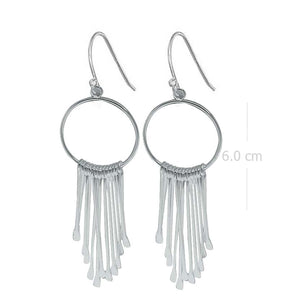Bohemian Sterling Silver Hoop Earrings with Fringe Detail - Chic Cluster Jewelry Model 1212-078