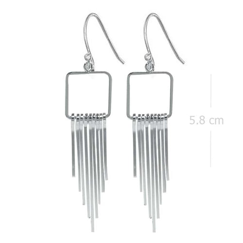 Contemporary Square Frame Sterling Silver Tassel Earrings - Modern Chic Jewelry - Model 1212-079