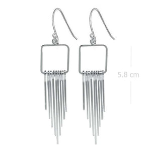 Contemporary Square Frame Sterling Silver Tassel Earrings - Modern Chic Jewelry - Model 1212-079