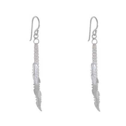 Ethereal Feather Sterling Silver Chain Earrings - Delicate Cluster Jewelry - Model 1212-081