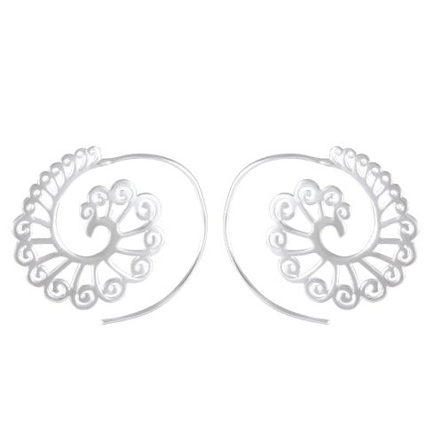 Swirling Fern Frond Elegance Silver Earrings - Nature-Inspired Sophistication - Model 1213-003