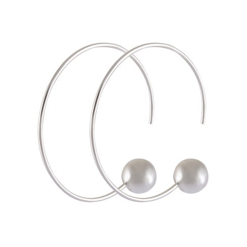 Sleek Silver Hoop Earrings with Silver Ball Accent - Modern Elegance - Model 1213-009