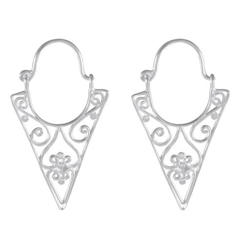 Geometric Floral Silver Earrings - Artistic Deco Design - Model 1213-011
