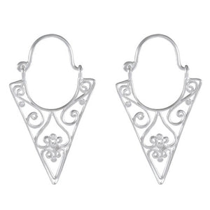 Geometric Floral Silver Earrings - Artistic Deco Design - Model 1213-011