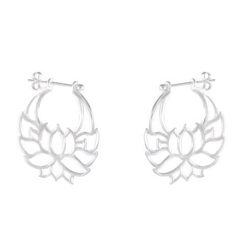 Blooming Lotus Silver Hoop Earrings - Serene Elegance - Model 1213-012
