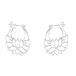 Blooming Lotus Silver Hoop Earrings - Serene Elegance - Model 1213-012