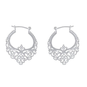 Victorian Lace Filigree Silver Hoop Earrings - Vintage Grace - Model 1213-014