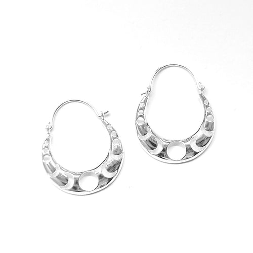 Crescent Moon Phase Silver Hoop Earrings - Celestial Chic - Model 1213-017
