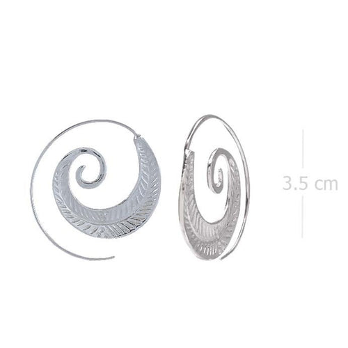 Carved Leaf Spiral Silver Earrings - Nature-Inspired Beauty - Model 1213-019