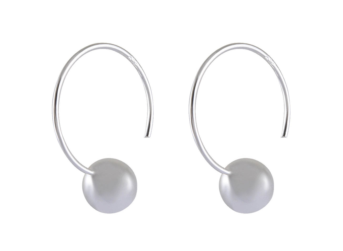 Elegant Silver Orb Hoop Earrings - Minimalist Design - Model 1213-020