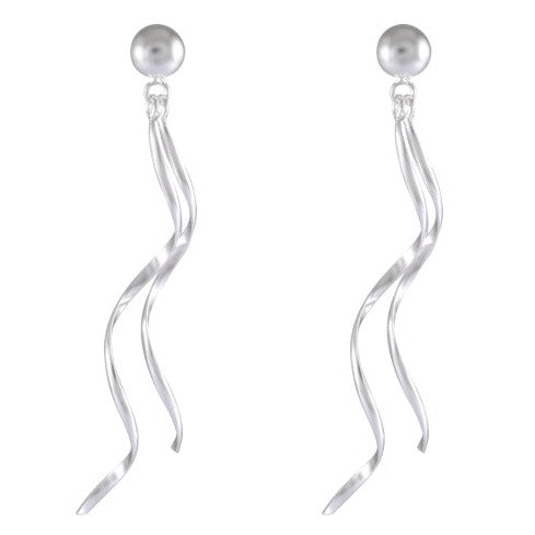 Fluid Elegance Sterling Silver Long Earrings - Sculptural Wave Design  - Model 1214-001