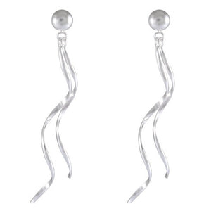 Fluid Elegance Sterling Silver Long Earrings - Sculptural Wave Design  - Model 1214-001