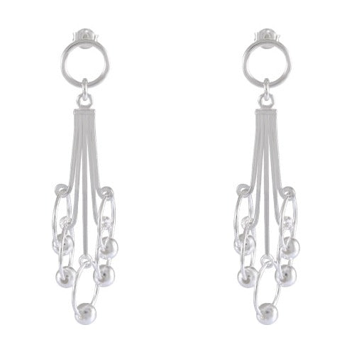 Silver Tassel Chandelier Earrings - Elegance in Motion - Model 1214-002