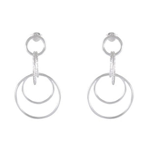 Double Hoop Elegance | Sterling Silver Dangle Earrings with Pave Set - Model 1214-003