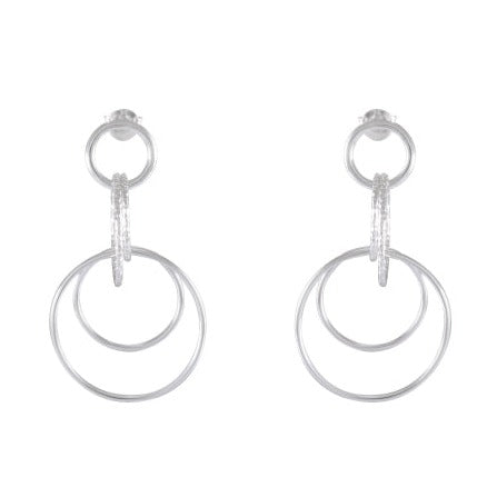 Double Hoop Elegance | Sterling Silver Dangle Earrings with Pave Set - Model 1214-003