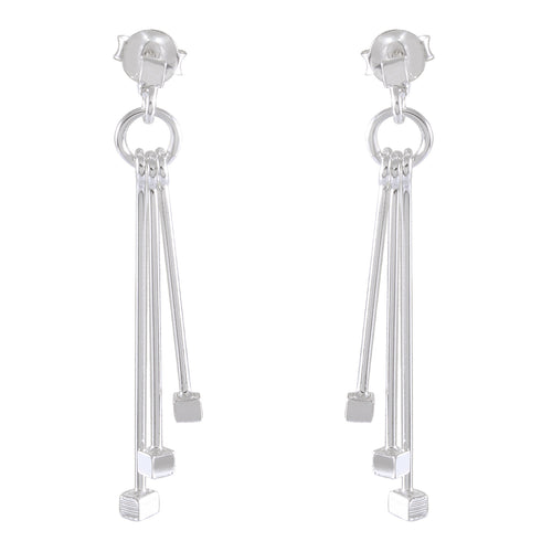 Geometric Tassel Elegance | Long Sterling Silver Bar Earrings - Model 1214-005