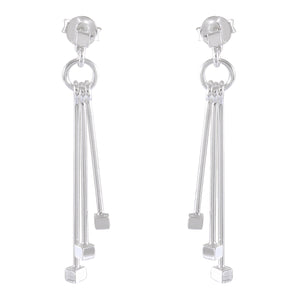 Geometric Tassel Elegance | Long Sterling Silver Bar Earrings - Model 1214-005