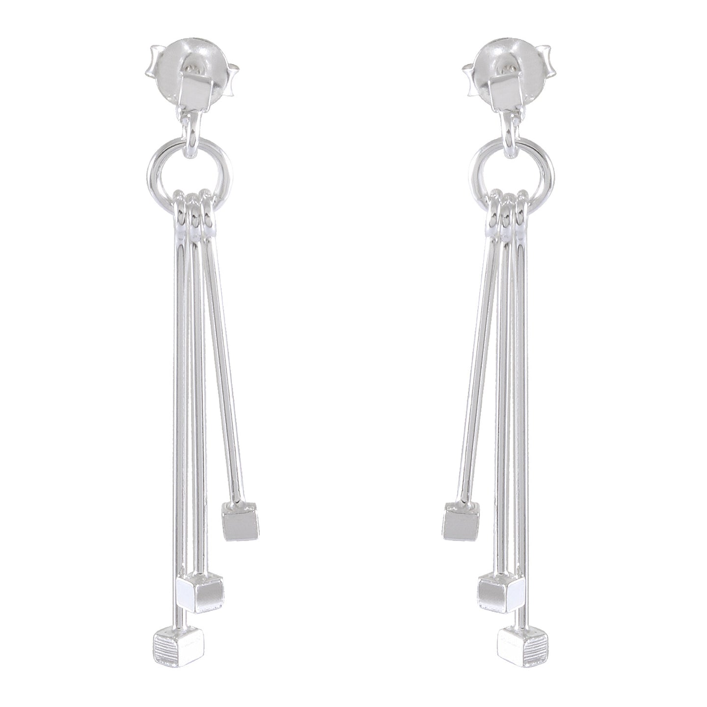 Geometric Tassel Elegance | Long Sterling Silver Bar Earrings - Model 1214-005