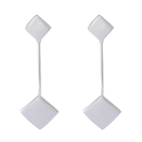 Geometric Elegance Silver Drop Earrings - Modern Chic Long Dangles - Model 1214-010