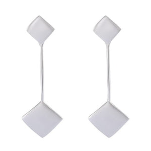 Geometric Elegance Silver Drop Earrings - Modern Chic Long Dangles - Model 1214-010