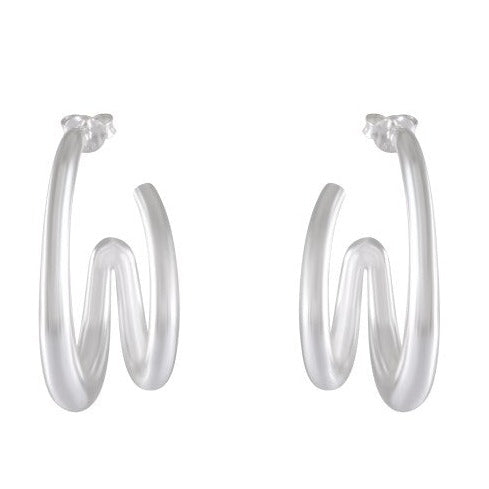 Sculptural Fluidity Silver Hoop Earrings - Artistic Wave Design - Model 1214-011