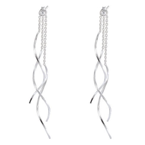 Silken Streams Silver Chain Earrings - Graceful Helix Twists - Model 1214-012