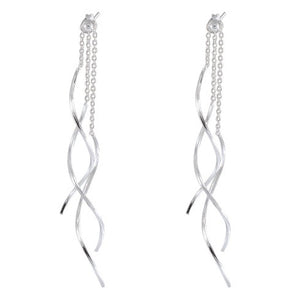 Silken Streams Silver Chain Earrings - Graceful Helix Twists - Model 1214-012