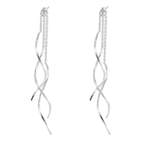 Delicate Chain Silver Earrings - Sleek Chain Drape Design - Model 1214-020