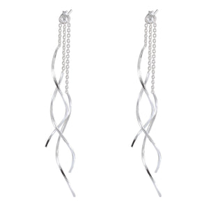 Delicate Chain Silver Earrings - Sleek Chain Drape Design - Model 1214-020