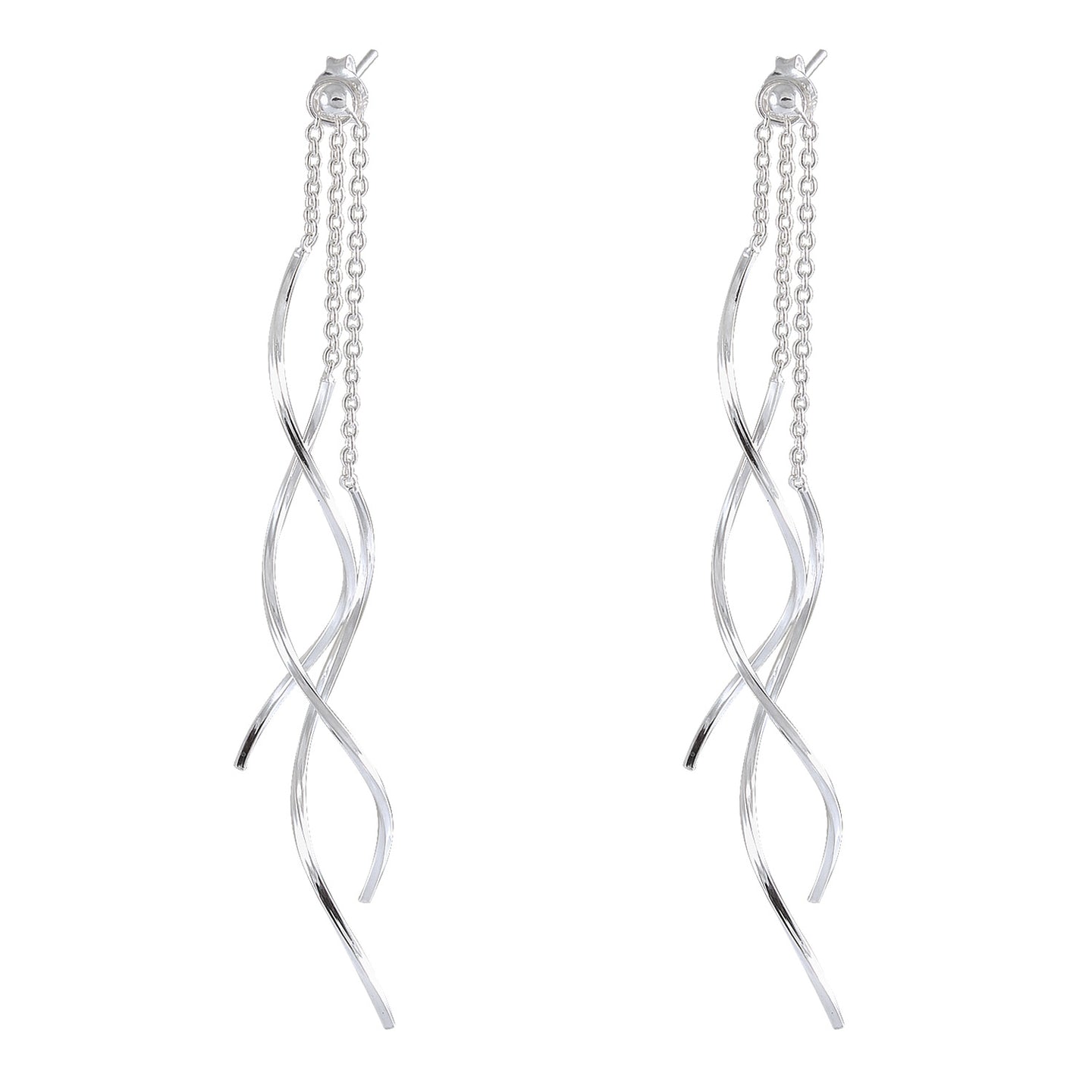 Delicate Chain Silver Earrings - Sleek Chain Drape Design - Model 1214-020