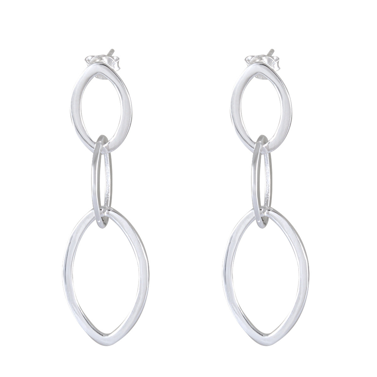 Linked Loops Sterling Silver Earrings - Dual Oval Harmony - Model 1214-013